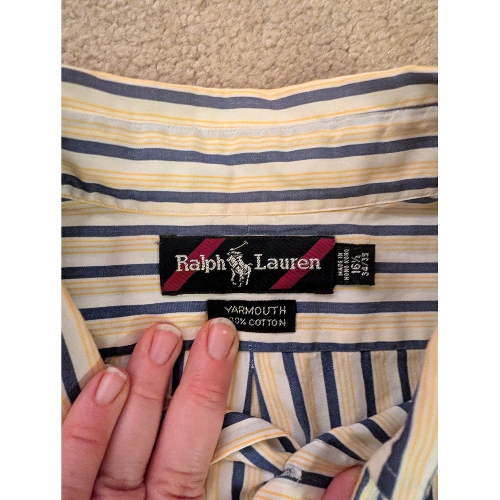 Vintage Ralph Lauren Yarmouth Shirt Men's Yellow Blue Striped Cotton Logo- XS - Picture 4 of 6